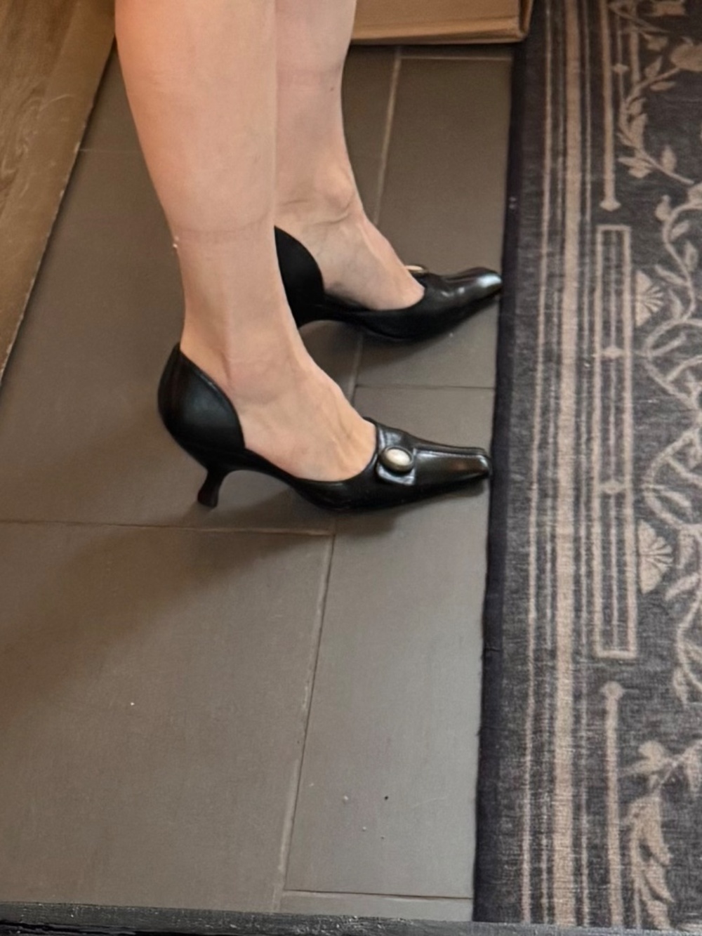 Vintage Miu Miu Black Leather Square Toe Kitten Heels Size 36 - Picture 7 of 13